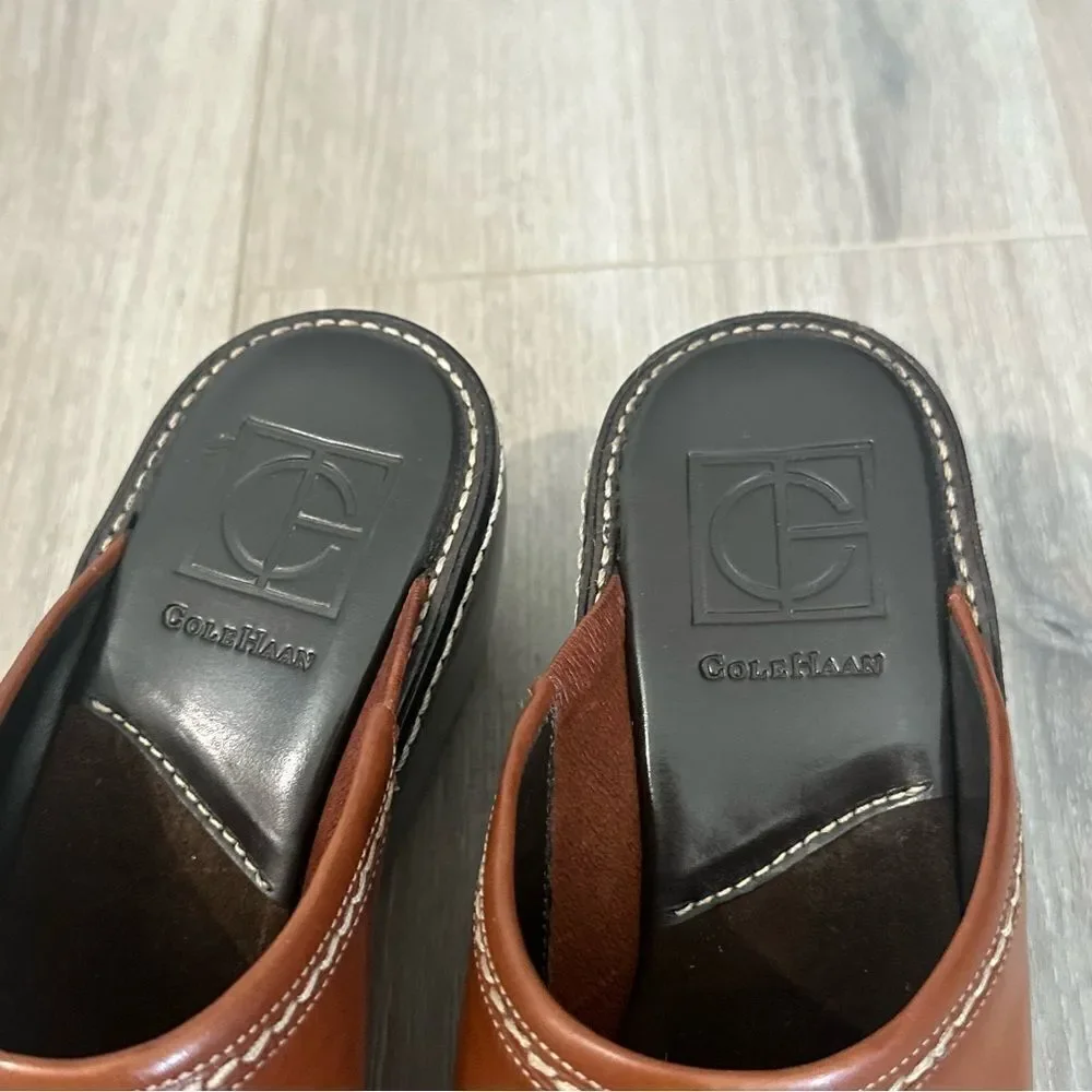 Cole Haan Elyssa Wedge Clogs Slip On Mules Shoes Brown Leather‎ Women’s Size 6